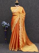 Burburry Silk Orange Party Wear Embroidery Work Saree